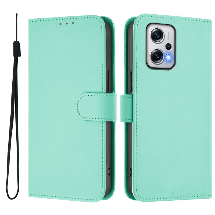 For Redmi Note 11T Pro+ 5G Skin Feel Solid Color Leather Phone Case with Lanyard