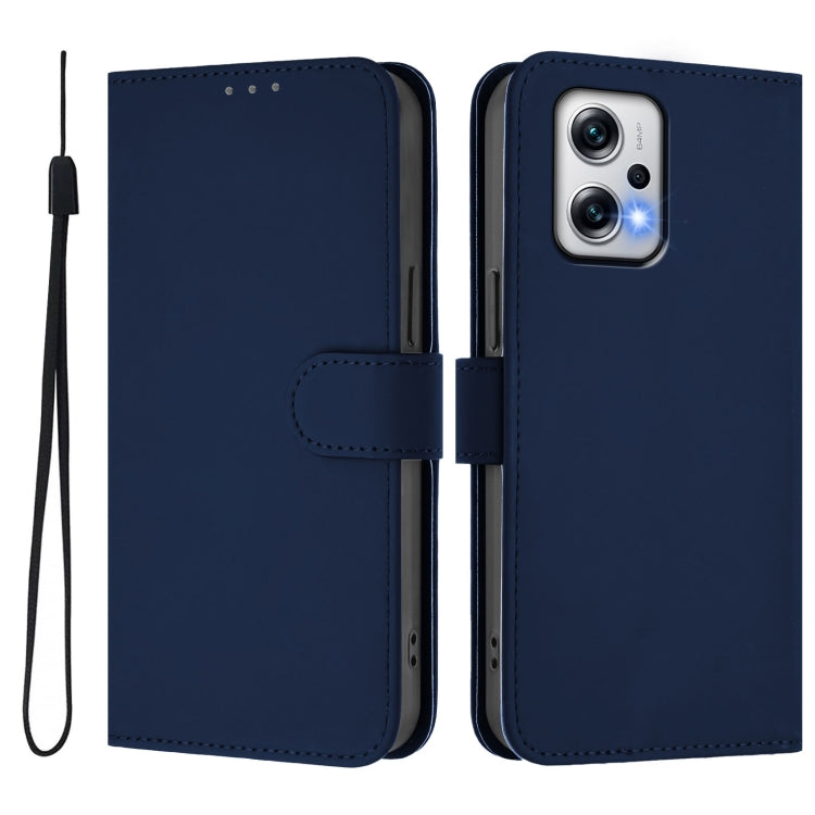 For Redmi Note 11T Pro+ 5G Skin Feel Solid Color Leather Phone Case with Lanyard