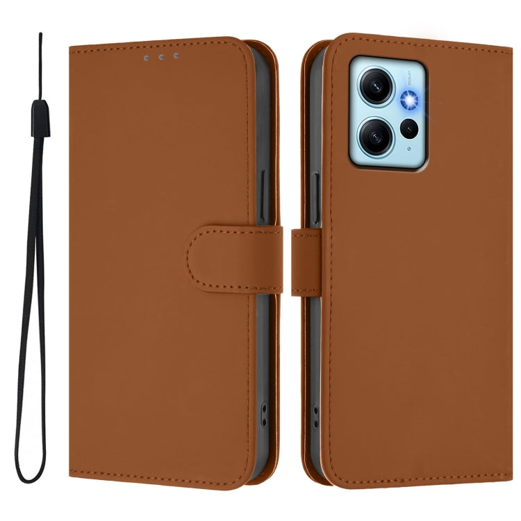 For Redmi Note 12 4G Global Skin Feel Solid Color Leather Phone Case with Lanyard