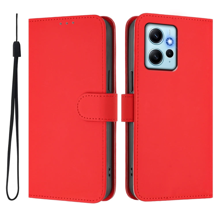 For Redmi Note 12 4G Global Skin Feel Solid Color Leather Phone Case with Lanyard