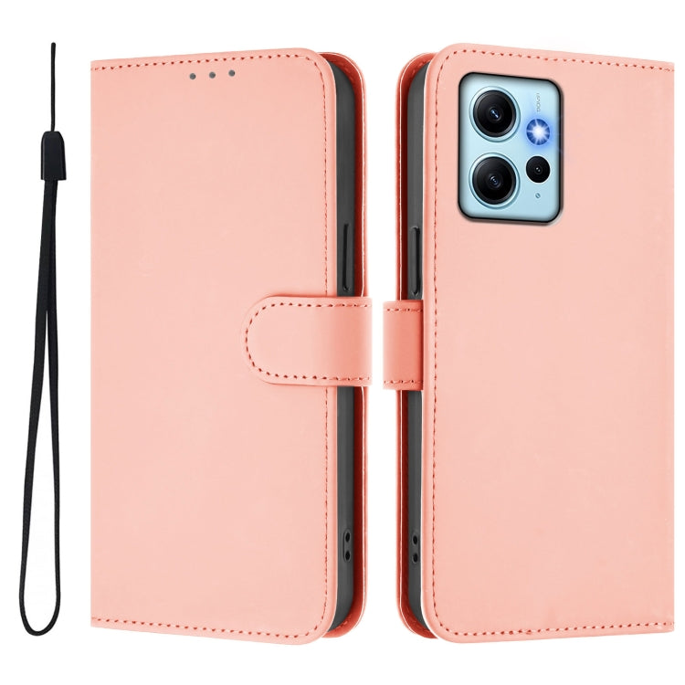 For Redmi Note 12 4G Global Skin Feel Solid Color Leather Phone Case with Lanyard