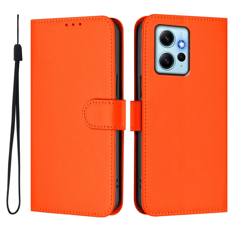 For Redmi Note 12 4G Global Skin Feel Solid Color Leather Phone Case with Lanyard