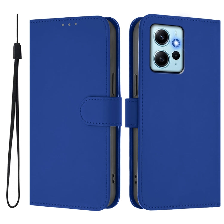 For Redmi Note 12 4G Global Skin Feel Solid Color Leather Phone Case with Lanyard