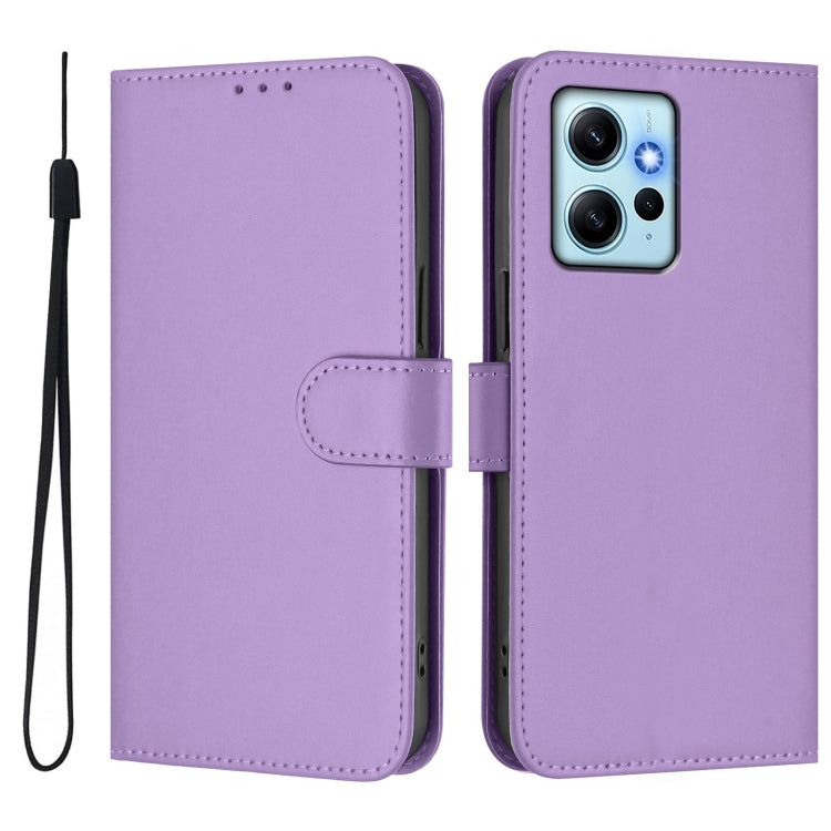 For Redmi Note 12 4G Global Skin Feel Solid Color Leather Phone Case with Lanyard