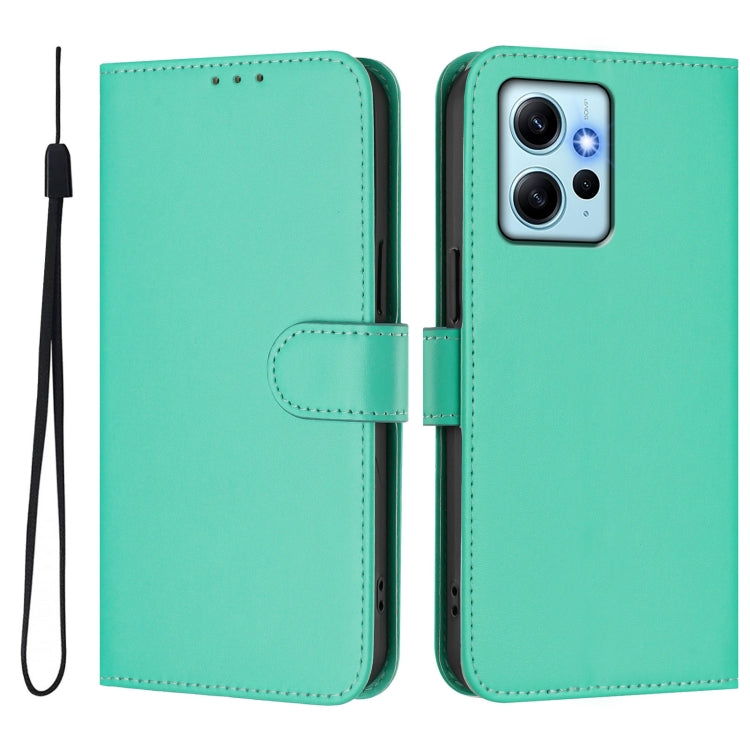 For Redmi Note 12 4G Global Skin Feel Solid Color Leather Phone Case with Lanyard