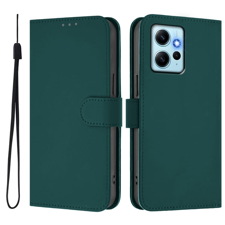 For Redmi Note 12 4G Global Skin Feel Solid Color Leather Phone Case with Lanyard
