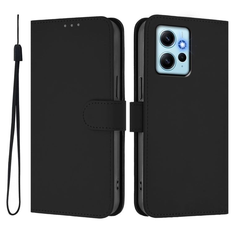 For Redmi Note 12 4G Global Skin Feel Solid Color Leather Phone Case with Lanyard
