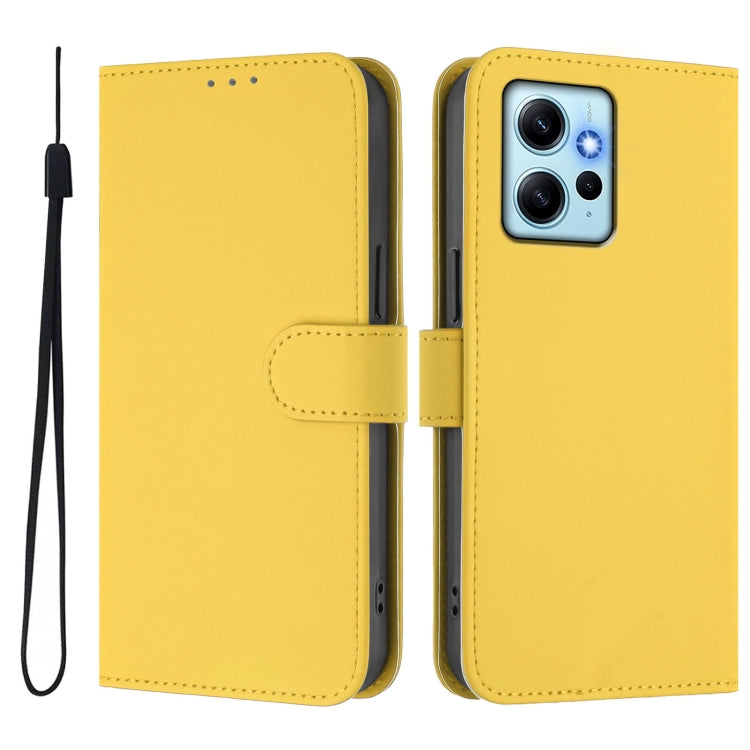 For Redmi Note 12 4G Global Skin Feel Solid Color Leather Phone Case with Lanyard