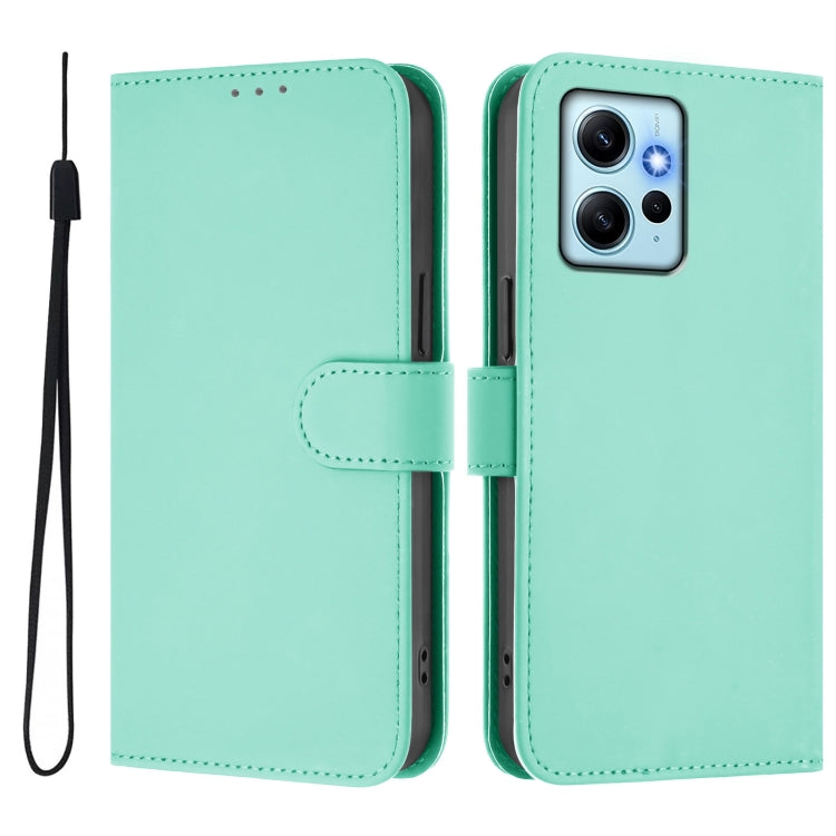 For Redmi Note 12 4G Global Skin Feel Solid Color Leather Phone Case with Lanyard