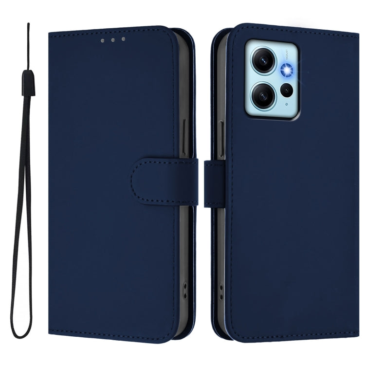 For Redmi Note 12 4G Global Skin Feel Solid Color Leather Phone Case with Lanyard