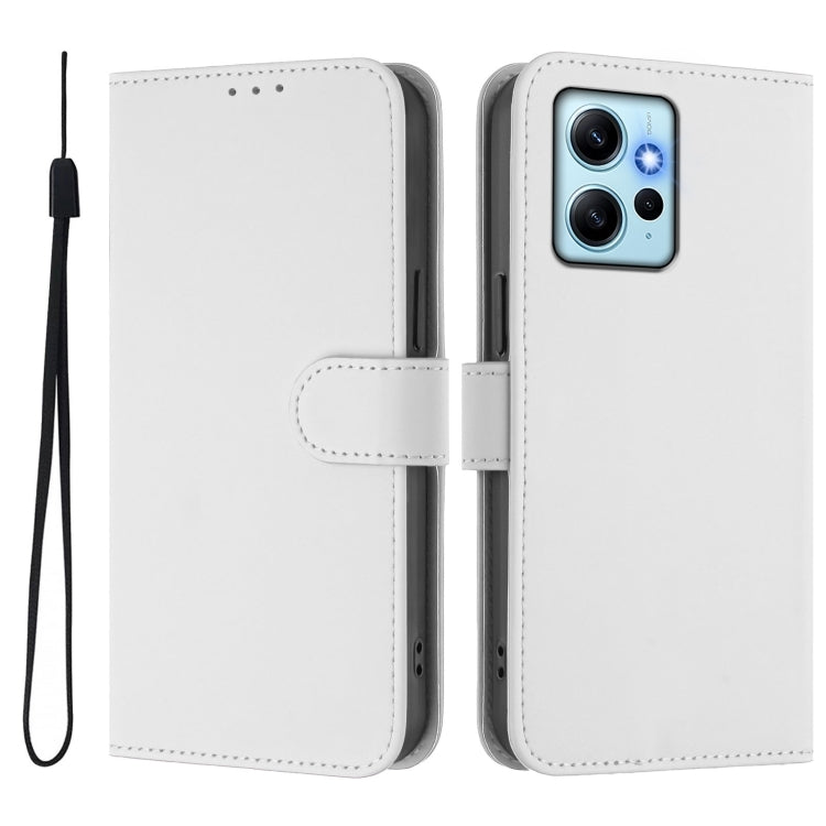 For Redmi Note 12 4G Global Skin Feel Solid Color Leather Phone Case with Lanyard