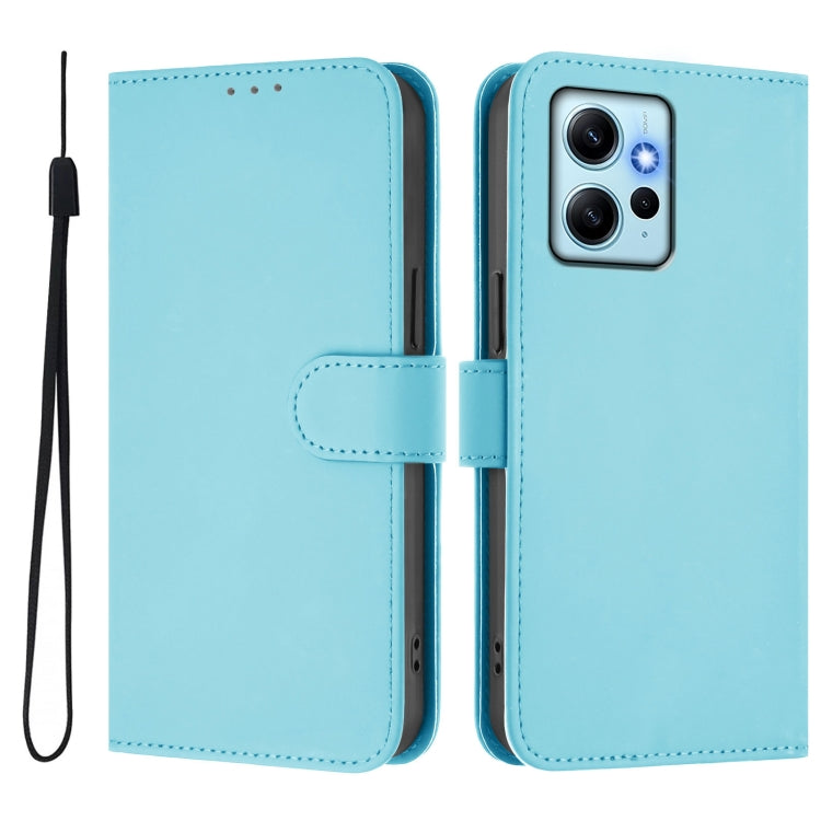 For Redmi Note 12 4G Global Skin Feel Solid Color Leather Phone Case with Lanyard