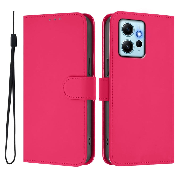 For Redmi Note 12 4G Global Skin Feel Solid Color Leather Phone Case with Lanyard