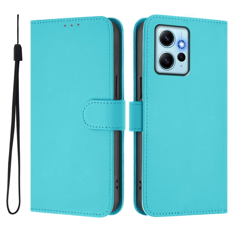 For Redmi Note 12 4G Global Skin Feel Solid Color Leather Phone Case with Lanyard