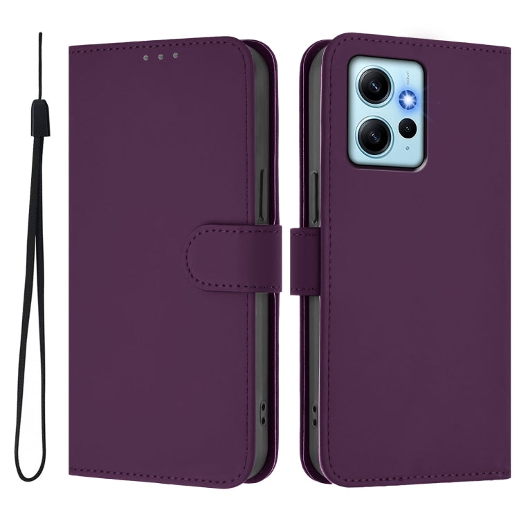 For Redmi Note 12 4G Global Skin Feel Solid Color Leather Phone Case with Lanyard