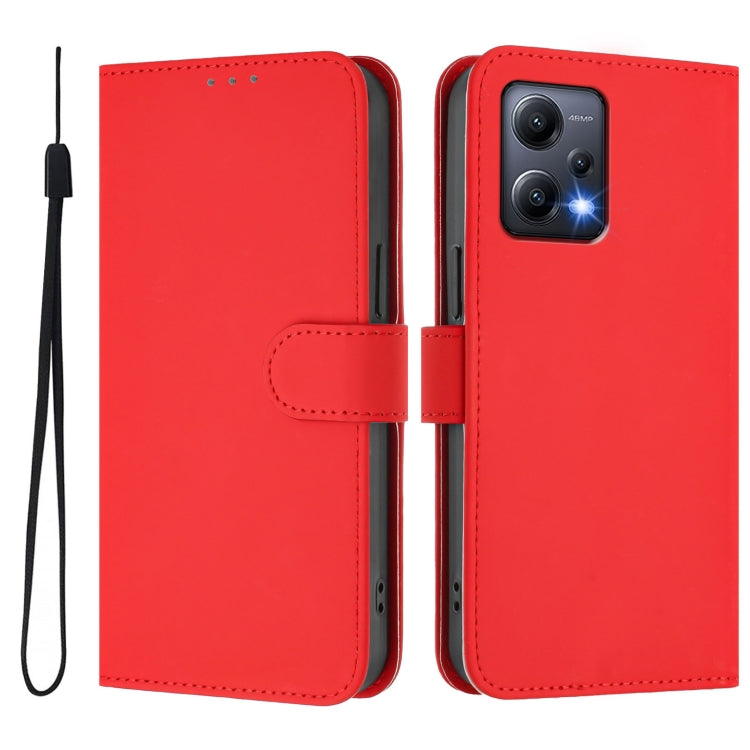 For Redmi Note 12 5G Global Skin Feel Solid Color Leather Phone Case with Lanyard