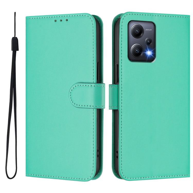 For Redmi Note 12 5G Global Skin Feel Solid Color Leather Phone Case with Lanyard