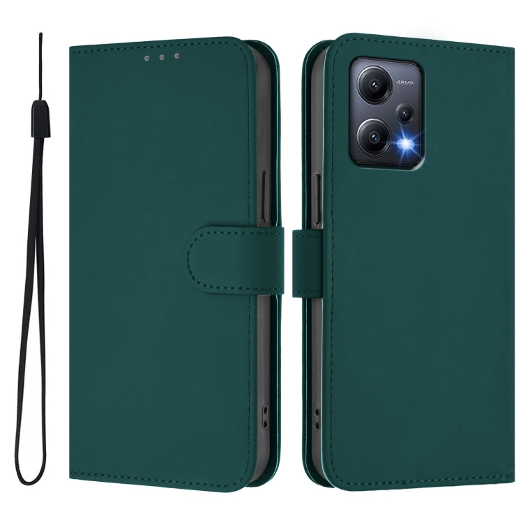 For Redmi Note 12 5G Global Skin Feel Solid Color Leather Phone Case with Lanyard