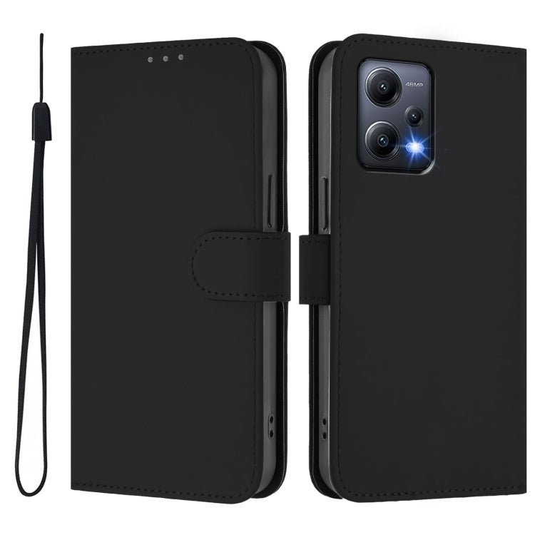 For Redmi Note 12 5G Global Skin Feel Solid Color Leather Phone Case with Lanyard