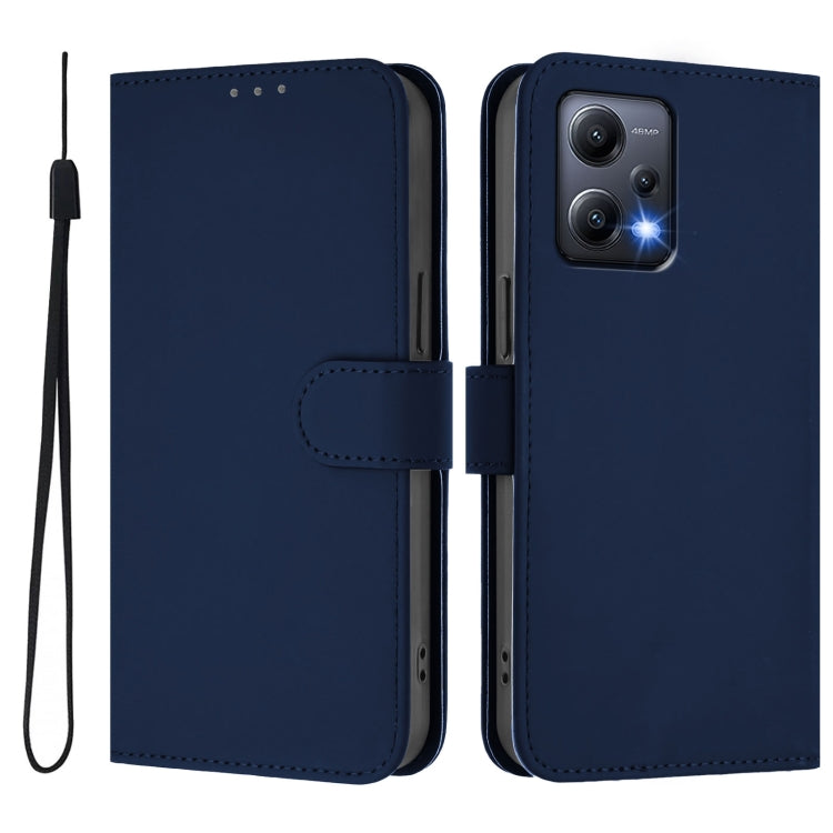 For Redmi Note 12 5G Global Skin Feel Solid Color Leather Phone Case with Lanyard