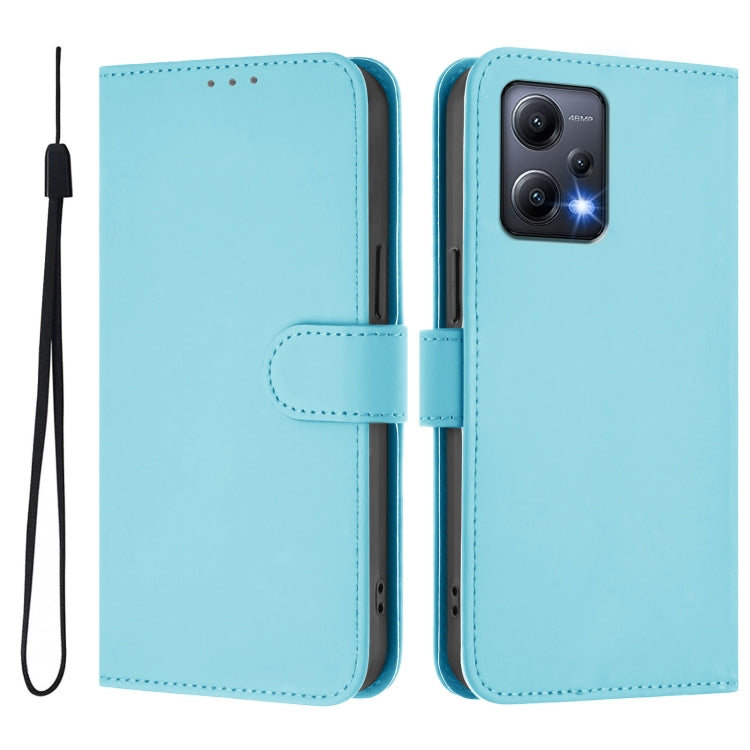 For Redmi Note 12 5G Global Skin Feel Solid Color Leather Phone Case with Lanyard