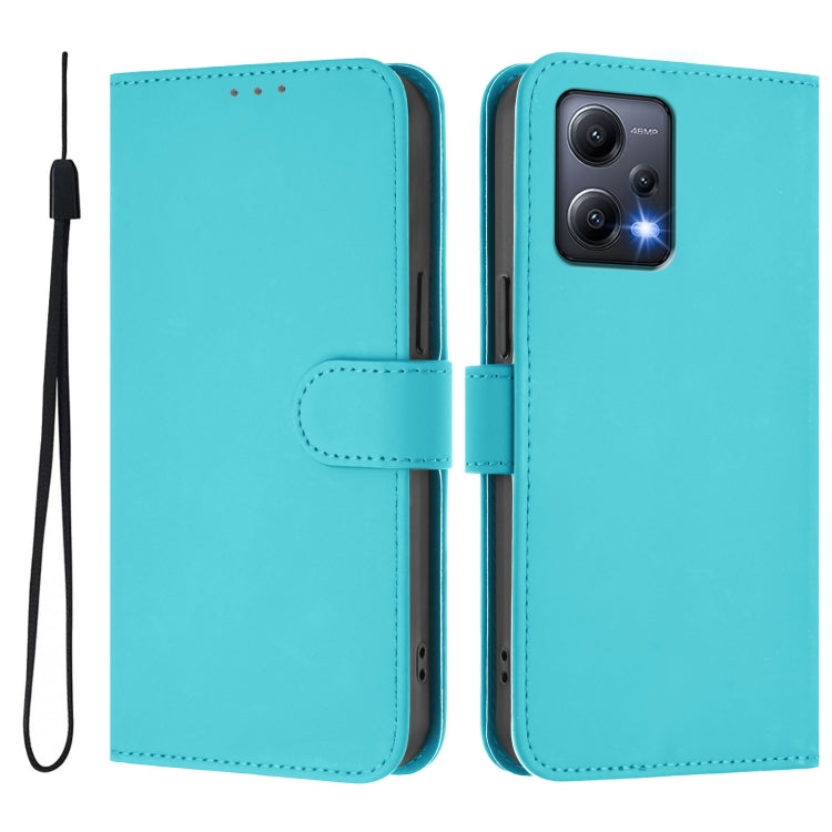 For Redmi Note 12 5G Global Skin Feel Solid Color Leather Phone Case with Lanyard
