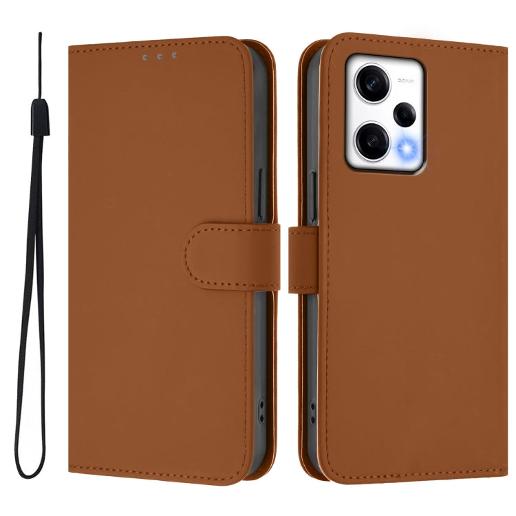 For Redmi Note 12 Explorer Skin Feel Solid Color Leather Phone Case with Lanyard