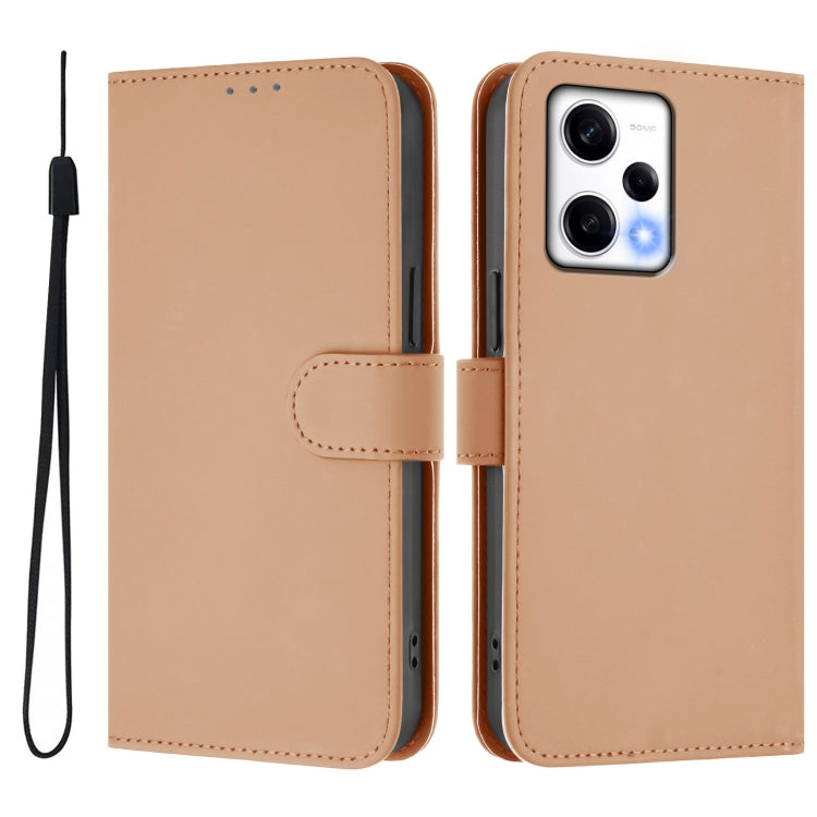 For Redmi Note 12 Explorer Skin Feel Solid Color Leather Phone Case with Lanyard