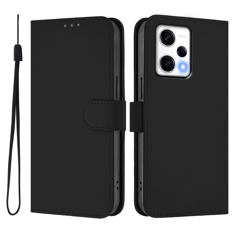 For Redmi Note 12 Explorer Skin Feel Solid Color Leather Phone Case with Lanyard
