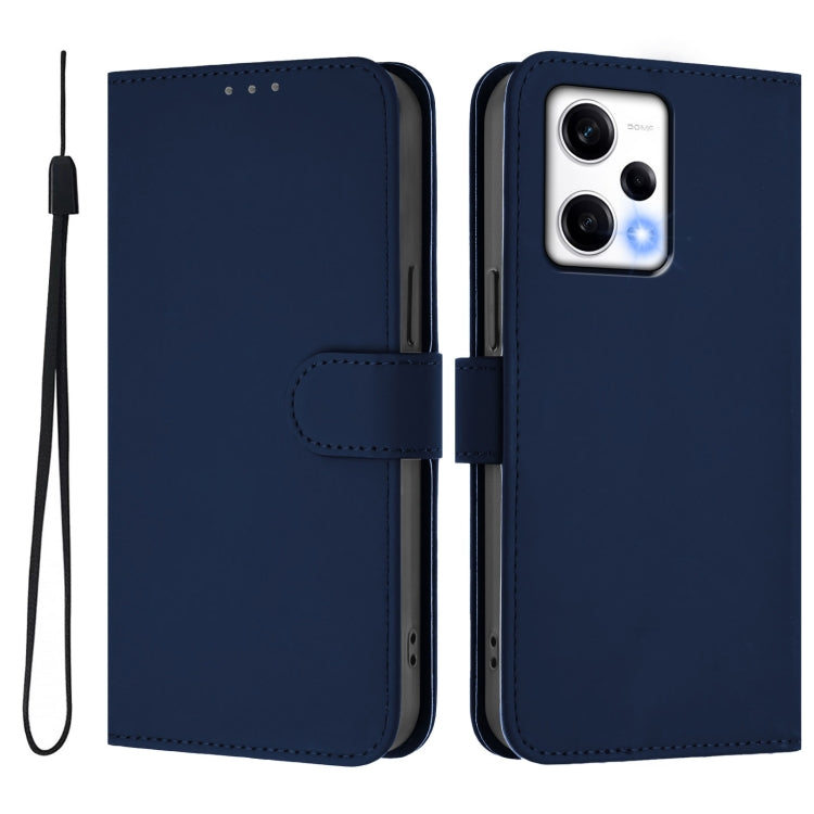 For Redmi Note 12 Explorer Skin Feel Solid Color Leather Phone Case with Lanyard