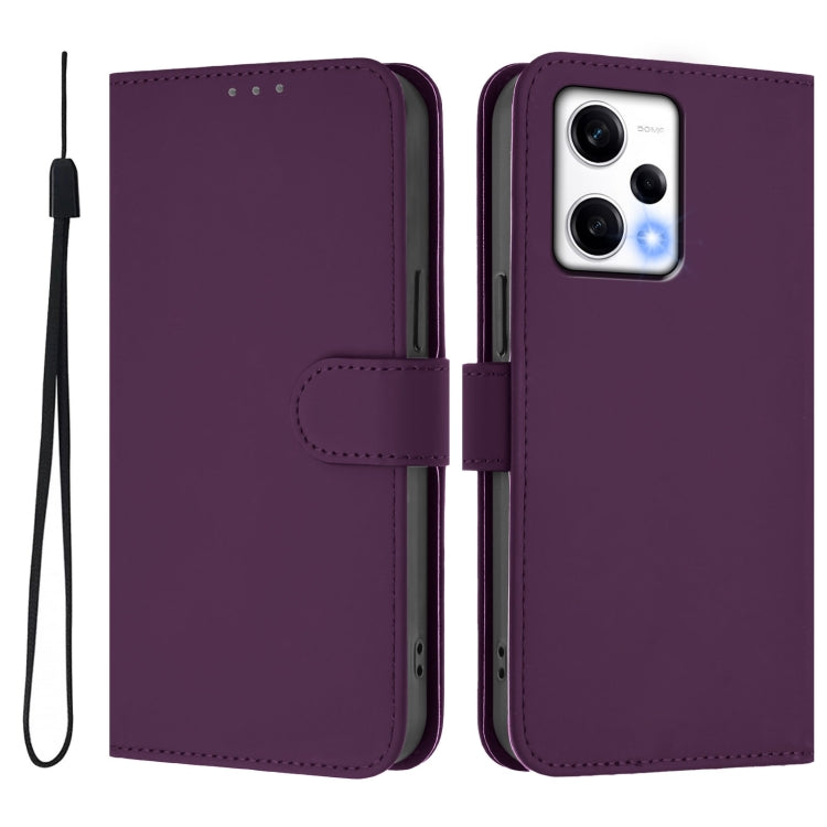 For Redmi Note 12 Explorer Skin Feel Solid Color Leather Phone Case with Lanyard