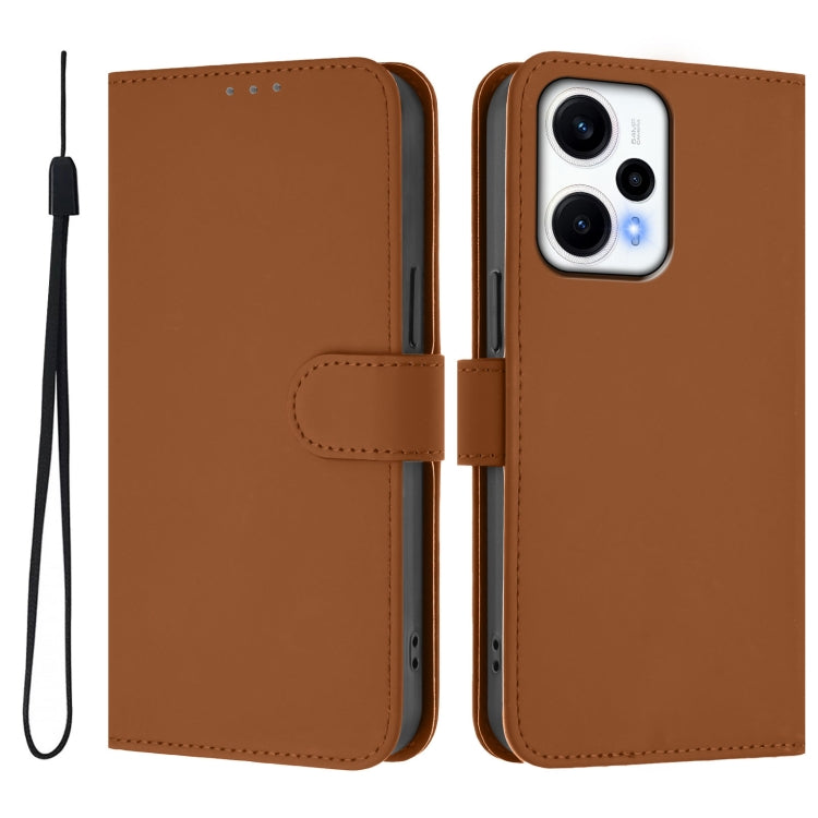 For Redmi Note 12 Turbo 5G Skin Feel Solid Color Leather Phone Case with Lanyard