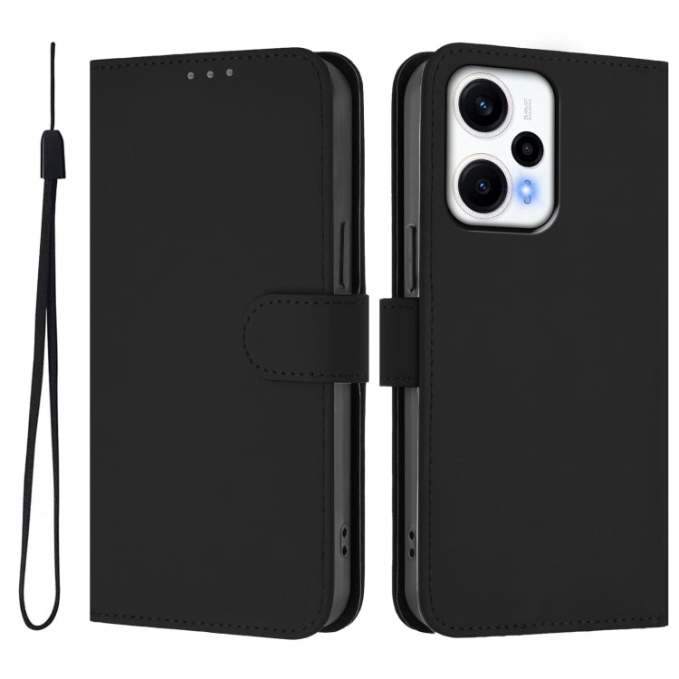 For Redmi Note 12 Turbo 5G Skin Feel Solid Color Leather Phone Case with Lanyard