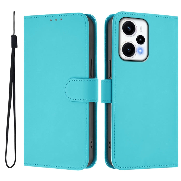 For Redmi Note 12 Turbo 5G Skin Feel Solid Color Leather Phone Case with Lanyard