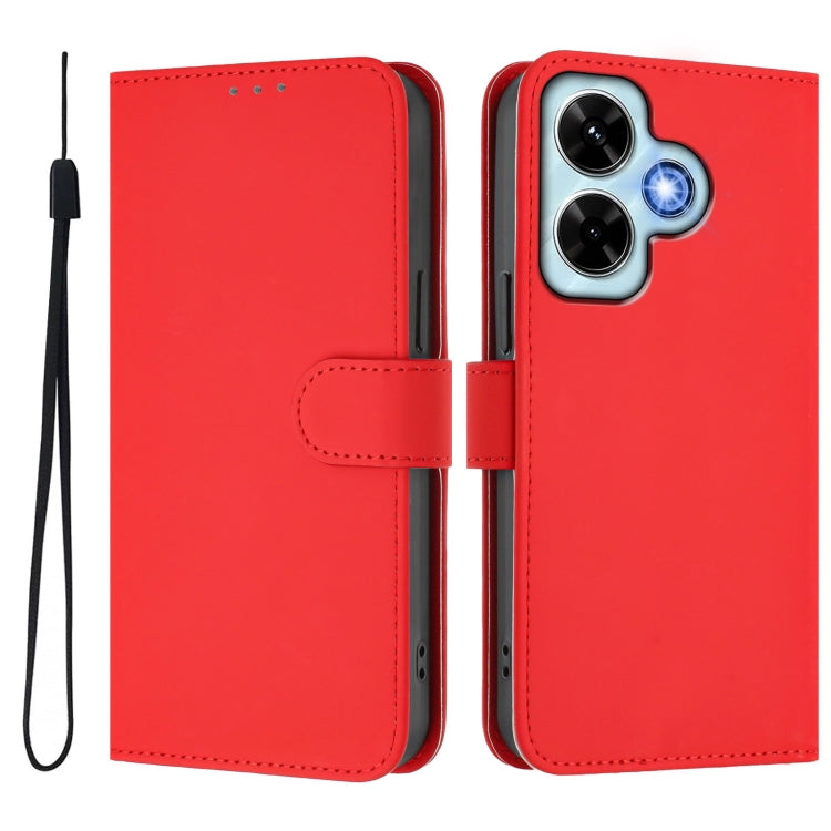 For Redmi Note 13 4G Global Skin Feel Solid Color Leather Phone Case with Lanyard