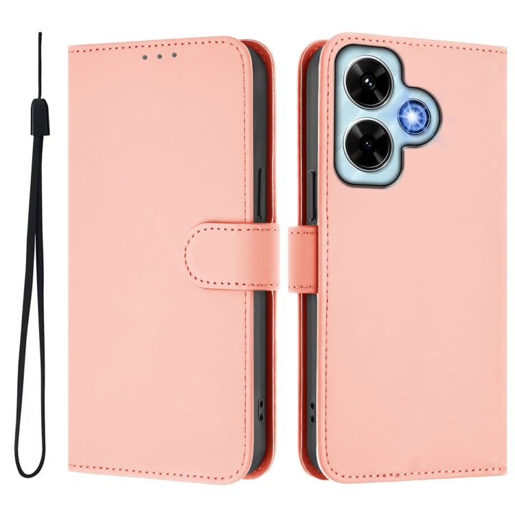 For Redmi Note 13 4G Global Skin Feel Solid Color Leather Phone Case with Lanyard