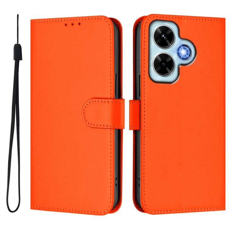 For Redmi Note 13 4G Global Skin Feel Solid Color Leather Phone Case with Lanyard