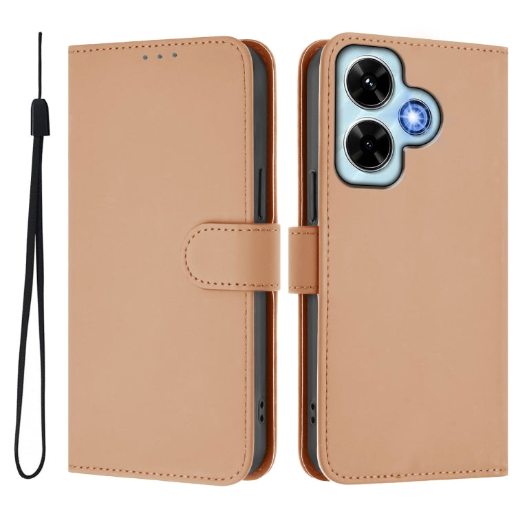 For Redmi Note 13 4G Global Skin Feel Solid Color Leather Phone Case with Lanyard