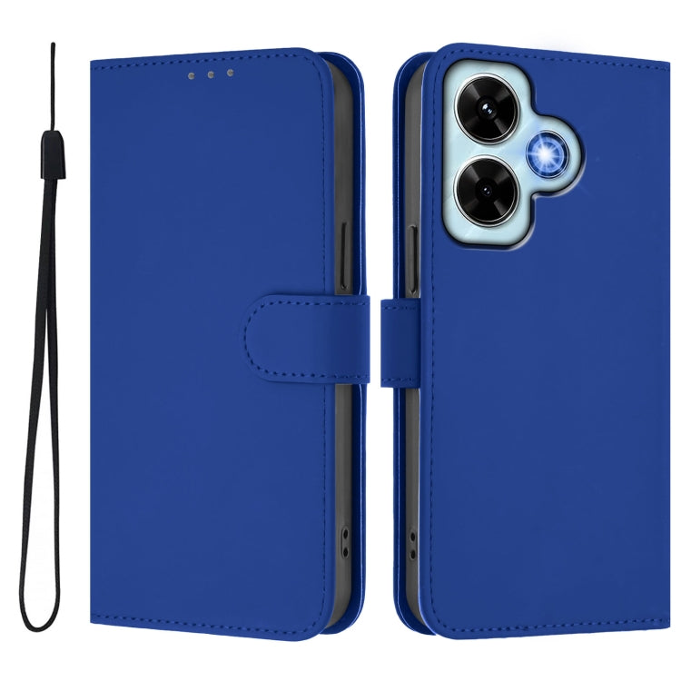 For Redmi Note 13 4G Global Skin Feel Solid Color Leather Phone Case with Lanyard