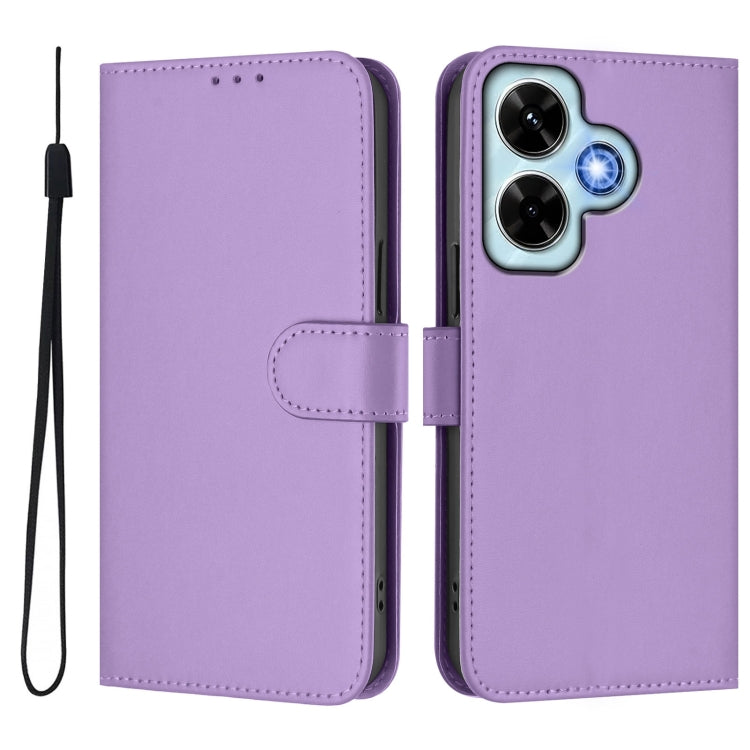 For Redmi Note 13 4G Global Skin Feel Solid Color Leather Phone Case with Lanyard