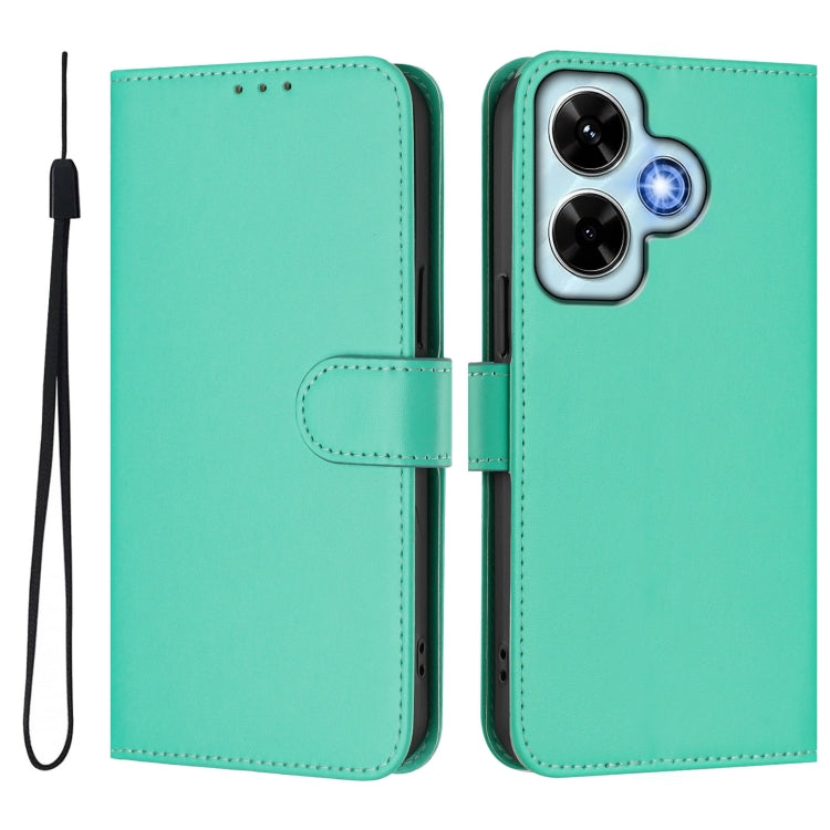 For Redmi Note 13 4G Global Skin Feel Solid Color Leather Phone Case with Lanyard