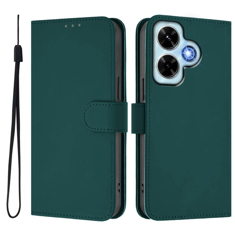 For Redmi Note 13 4G Global Skin Feel Solid Color Leather Phone Case with Lanyard