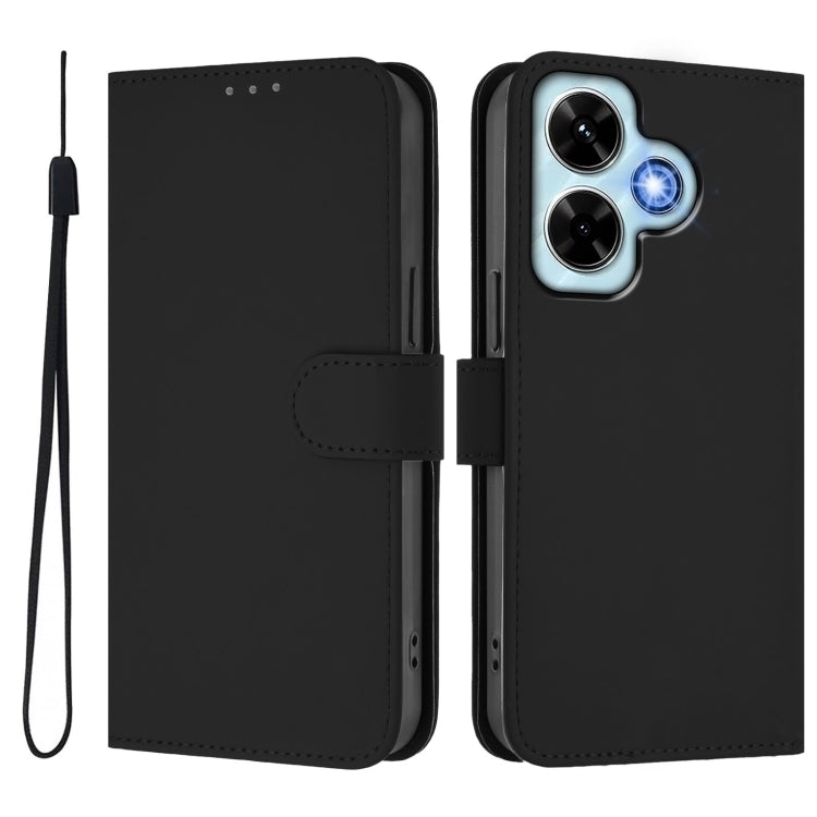 For Redmi Note 13 4G Global Skin Feel Solid Color Leather Phone Case with Lanyard