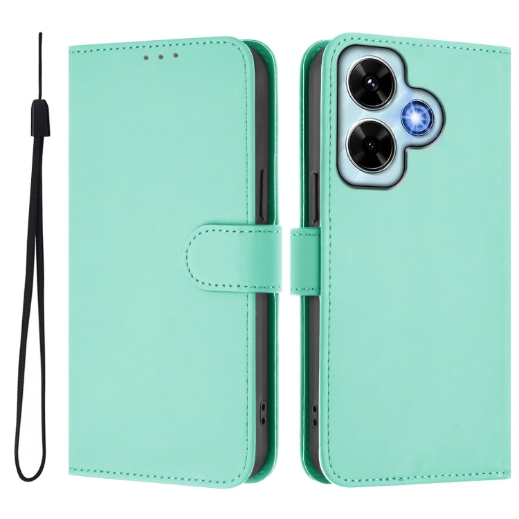 For Redmi Note 13 4G Global Skin Feel Solid Color Leather Phone Case with Lanyard