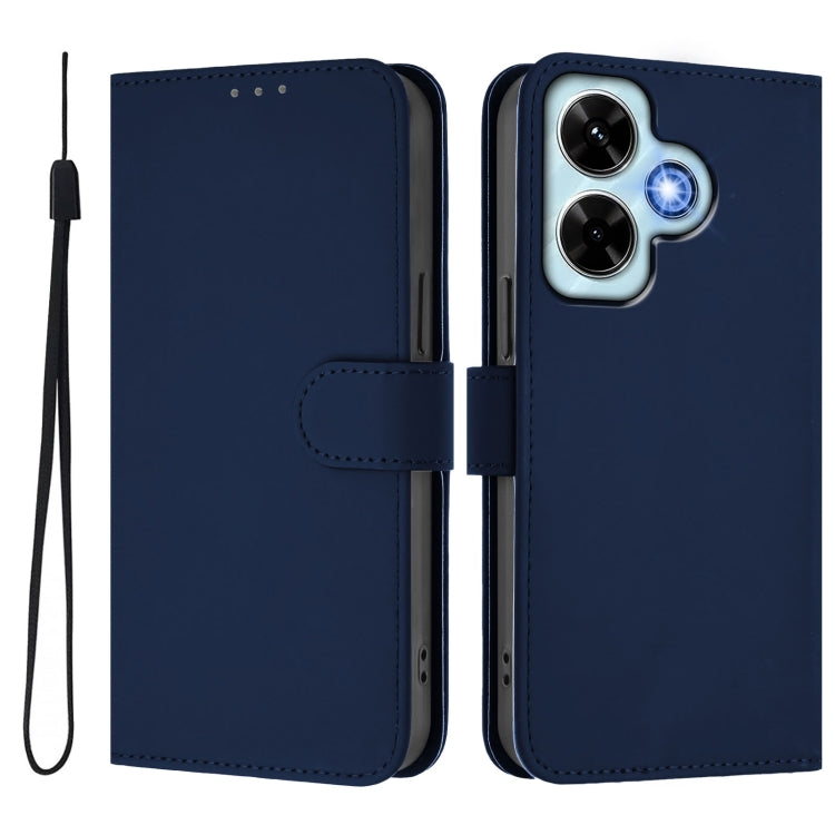 For Redmi Note 13 4G Global Skin Feel Solid Color Leather Phone Case with Lanyard