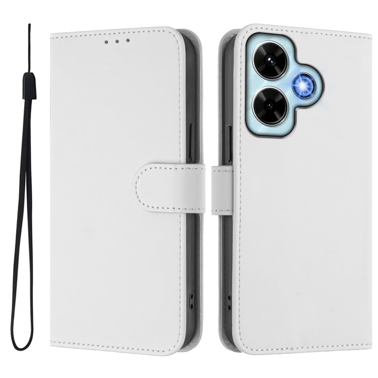 For Redmi Note 13 4G Global Skin Feel Solid Color Leather Phone Case with Lanyard
