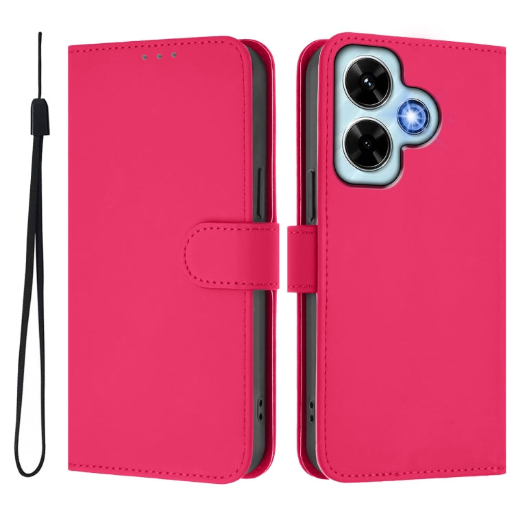For Redmi Note 13 4G Global Skin Feel Solid Color Leather Phone Case with Lanyard