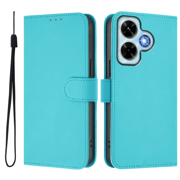 For Redmi Note 13 4G Global Skin Feel Solid Color Leather Phone Case with Lanyard