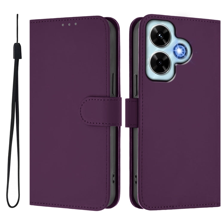 For Redmi Note 13 4G Global Skin Feel Solid Color Leather Phone Case with Lanyard