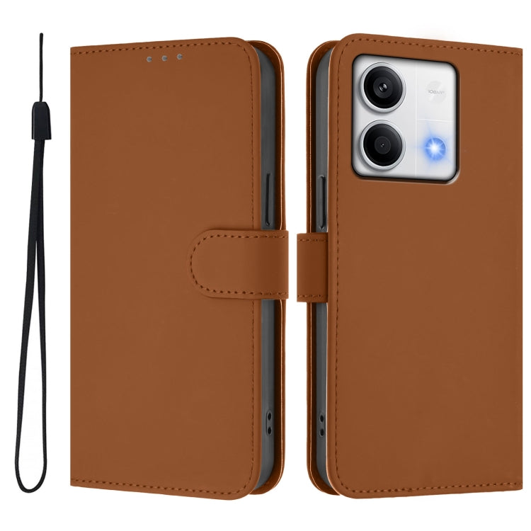 For Redmi Note 13 5G Global Skin Feel Solid Color Leather Phone Case with Lanyard